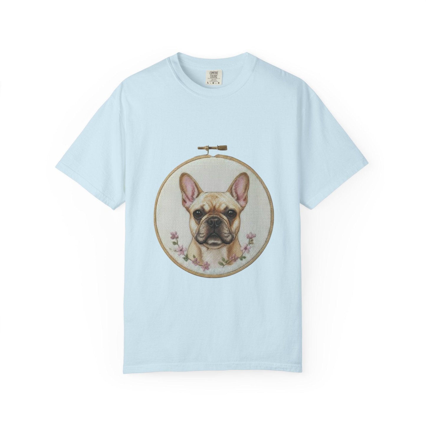 French Bulldog Portrait T-Shirt | Embroidery Hoop Dog Illustration
