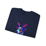 Neon Jack Russell in Reindeer Antlers Sweatshirt | Holiday Pet Portrait