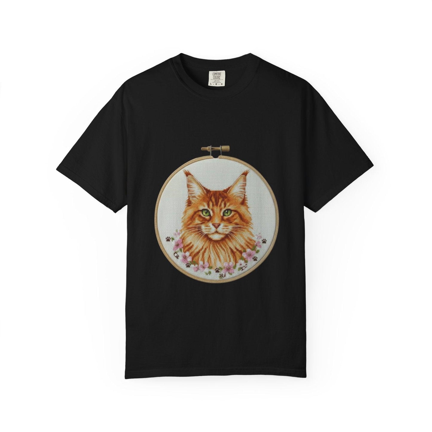 Orange Tabby Cat Portrait T-shirt | Embroidery Hoop Illustration