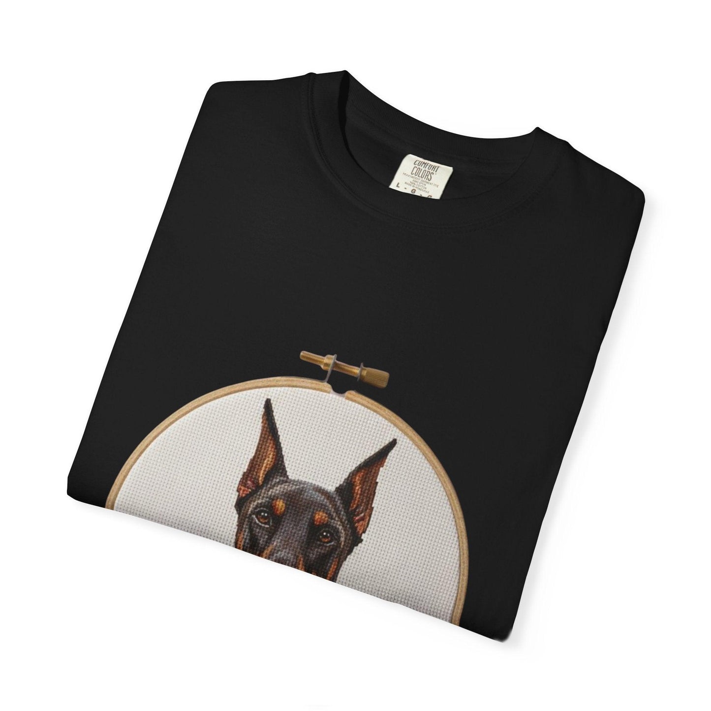 Doberman Portrait T-shirt | Embroidery Hoop Dog Illustration