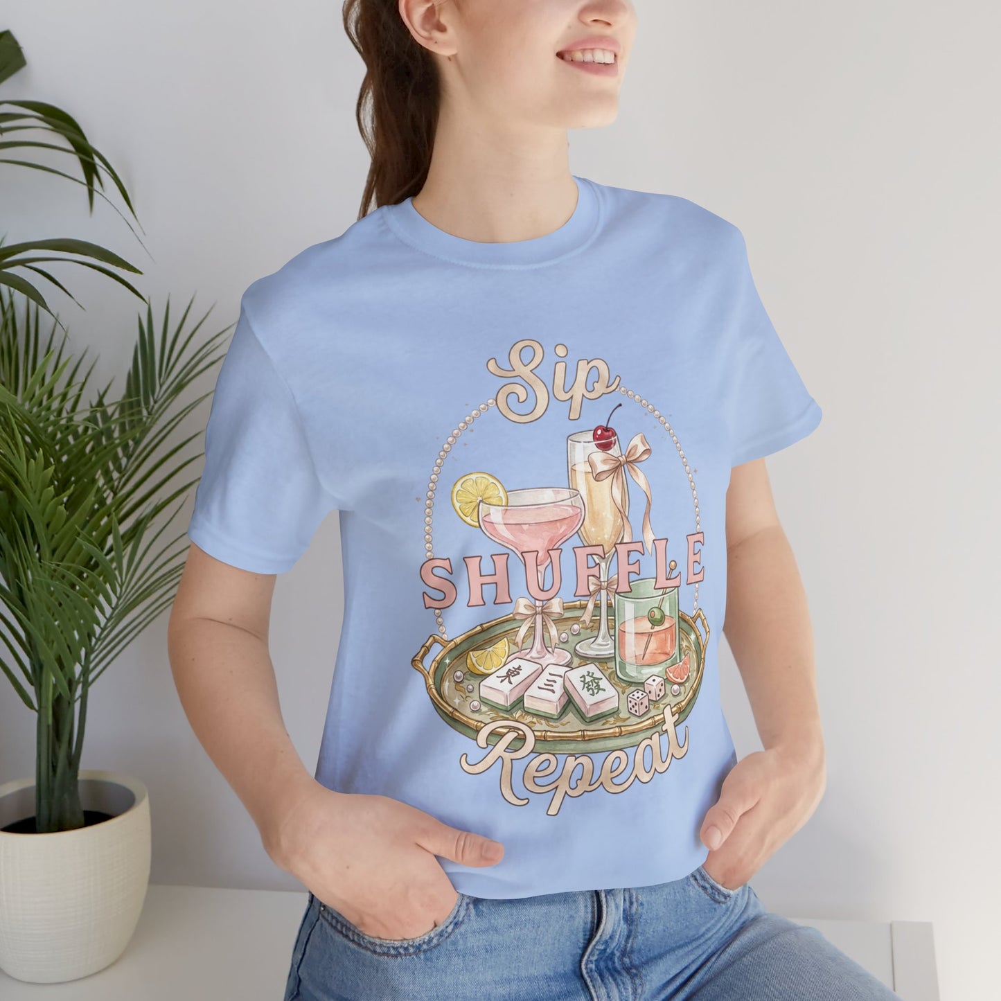 Sip Shuffle Repeat Shirt, Mahjong Social Club Tee, Pastel Girls Night Graphic Shirt, Mahjong Lover Gift