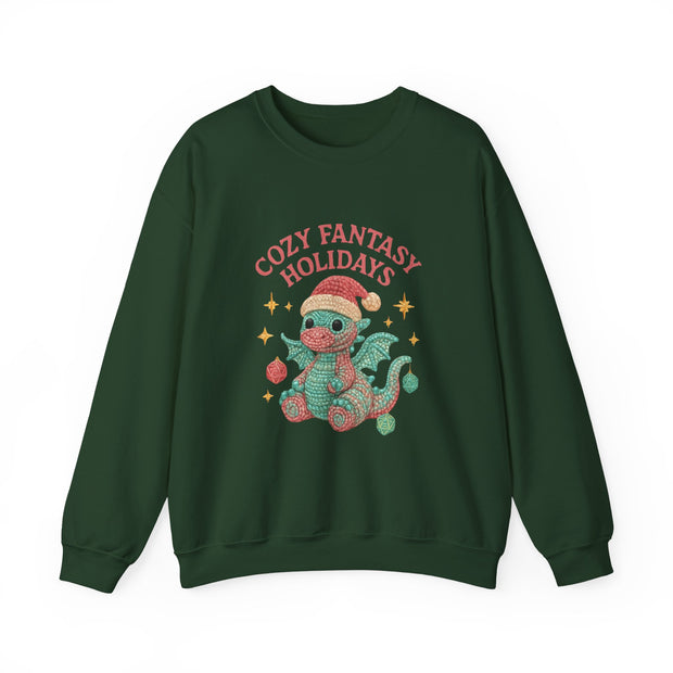 Cozy Fantasy Holidays Sweatshirt, Cute Dragon Gift, Unisex Holiday Apparel, Warm Crewneck Sweater, Casual Winter Outfit