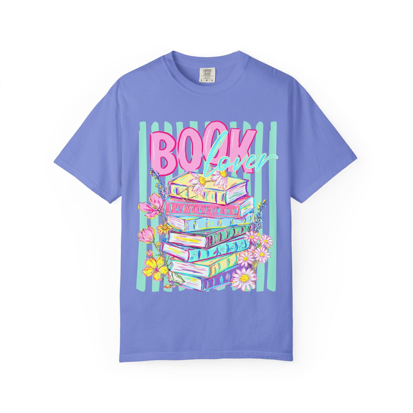 Book Lover Stack T-Shirt, Pastel Book Stack Floral Tee, Cozy Reader Shirt, Booktok Graphic T-Shirt, Cute Bookish Gift for Women