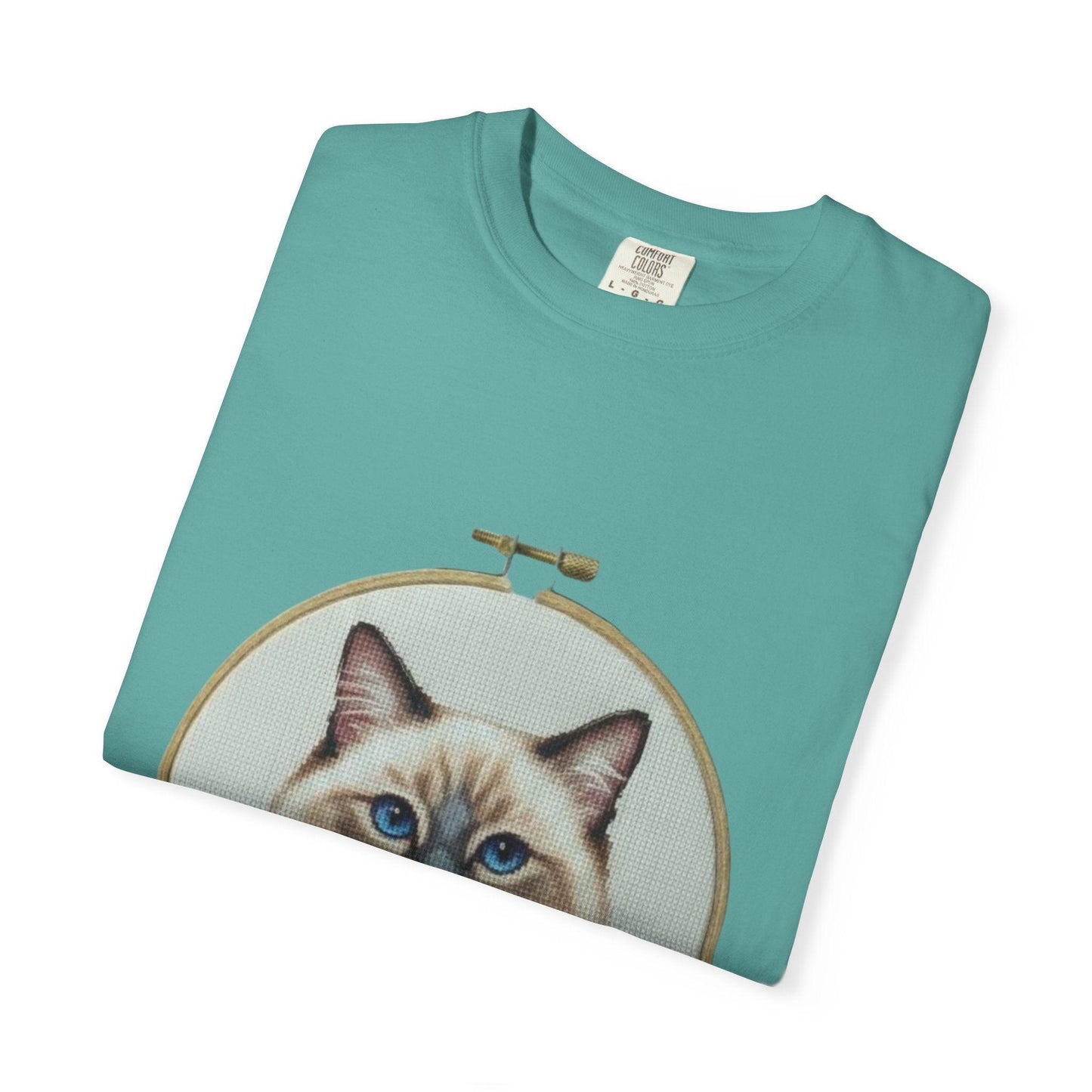 Ragdoll Cat Shirt, Blue Eyed Cat Mom Gift, Cross Stitch Cat Portrait, Embroidered Pet Lover Tee