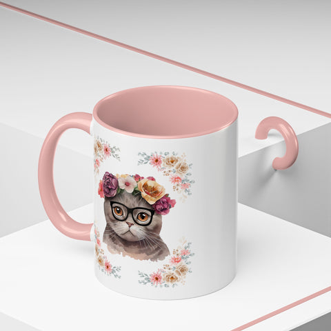 Geeky Goddess Dark Gray Cat Accent Coffee Mug