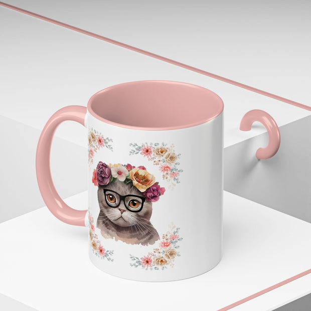 Geeky Goddess Dark Gray Cat Accent Coffee Mug