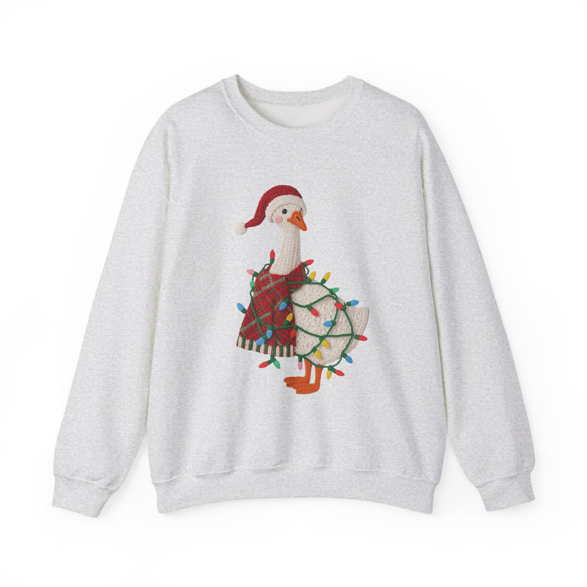 Christmas Goose Wearing Santa Hat Crewneck Sweatshirt | Holiday Duck in Lights