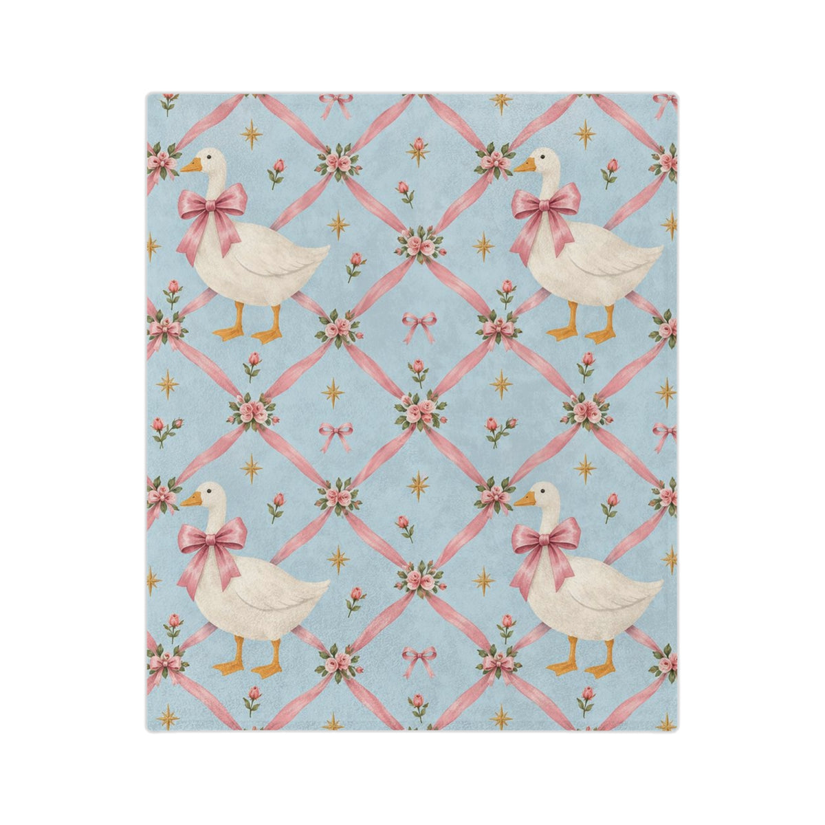 Ribbon Bow Goose blanket | velveteen microfiber throw, pastel floral lattice