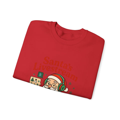 Cozy Christmas Crewneck Sweatshirt - Santa's Livestream Fun, Unisex Holiday Pullover, Gift for Gamers, Xmas Comfort Wear, Festive Sweatshirt