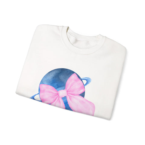 Blue Saturn Wrapped In A Pink Bow Unisex Crewneck Sweatshirt