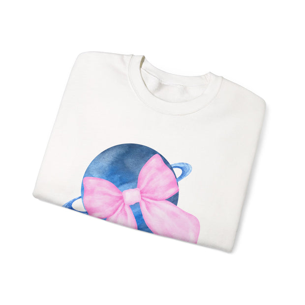 Blue Saturn Wrapped In A Pink Bow Unisex Crewneck Sweatshirt