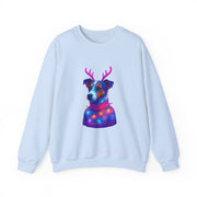 Neon Jack Russell in Reindeer Antlers Sweatshirt | Holiday Pet Portrait