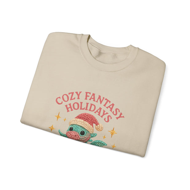 Cozy Fantasy Holidays Sweatshirt, Cute Dragon Gift, Unisex Holiday Apparel, Warm Crewneck Sweater, Casual Winter Outfit