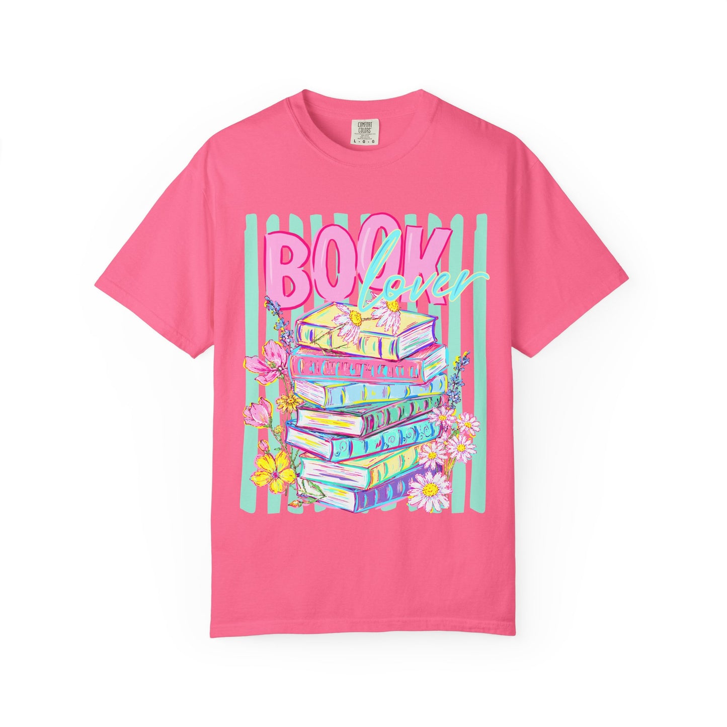 Book Lover Stack T-Shirt, Pastel Book Stack Floral Tee, Cozy Reader Shirt, Booktok Graphic T-Shirt, Cute Bookish Gift for Women