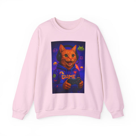 Gaming Cat Crewneck Sweatshirt, Funny Gift for Gamers, Cozy Cat Lover Apparel, Cute Sweatshirt for Gaming Night, Unisex Cat Sweatshirt