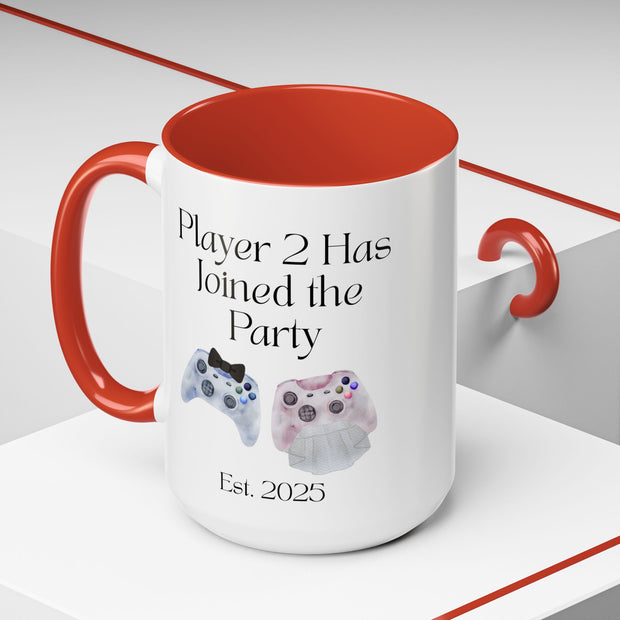 'Player 2 Has Joined The Party' 'Est. 2025' Accent Coffee Mug