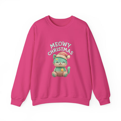 Meowy Christmas Sweatshirt, Cozy Cat Crewneck, Cat Lover Gift, Holiday Apparel, Winter Fashion