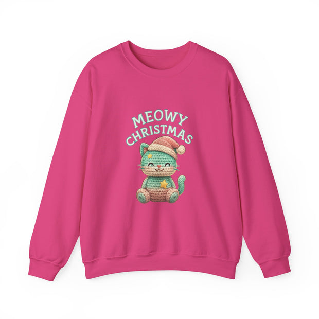 Meowy Christmas Sweatshirt, Cozy Cat Crewneck, Cat Lover Gift, Holiday Apparel, Winter Fashion
