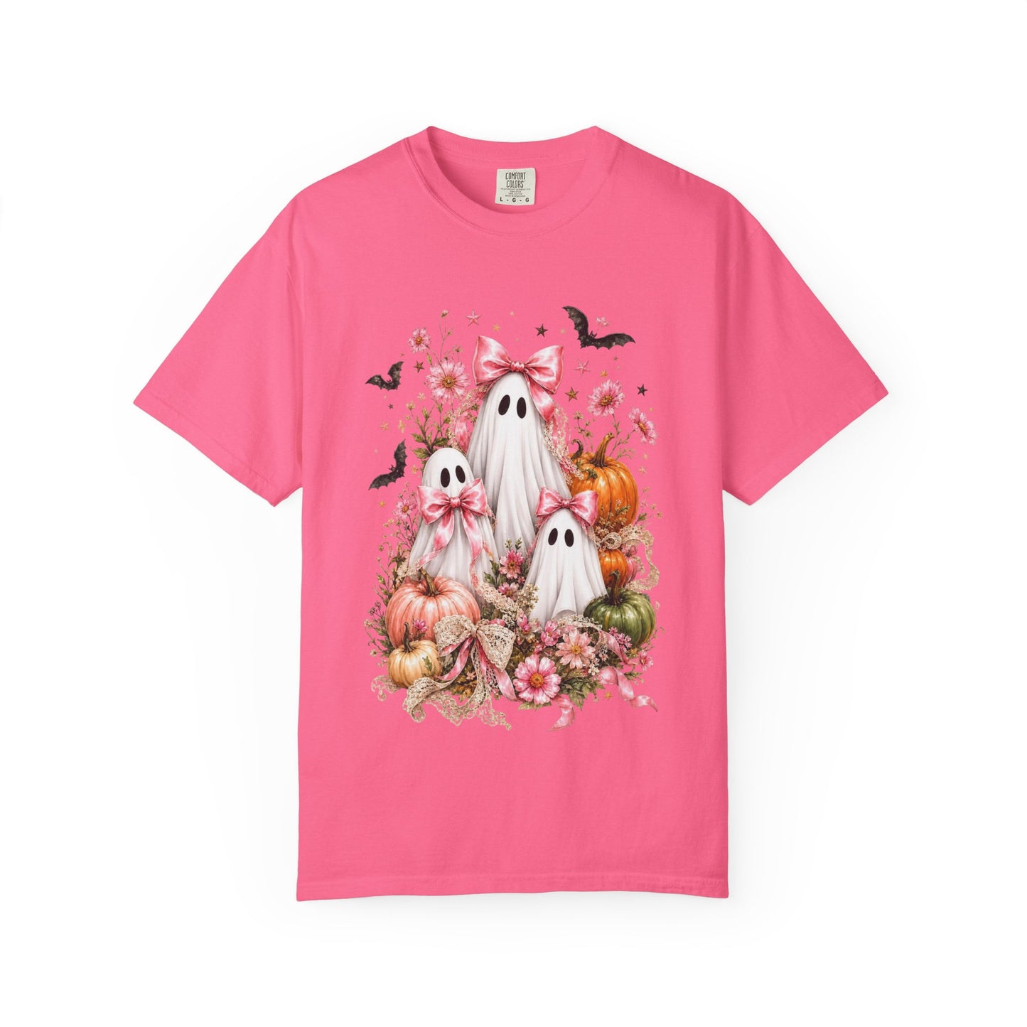 Coquette Ghost Halloween Shirt, Pink Bow Ghost T-Shirt, Cute Spooky Season Tee, Girly Halloween Pumpkin Graphic, Fall Aesthetic Shirt