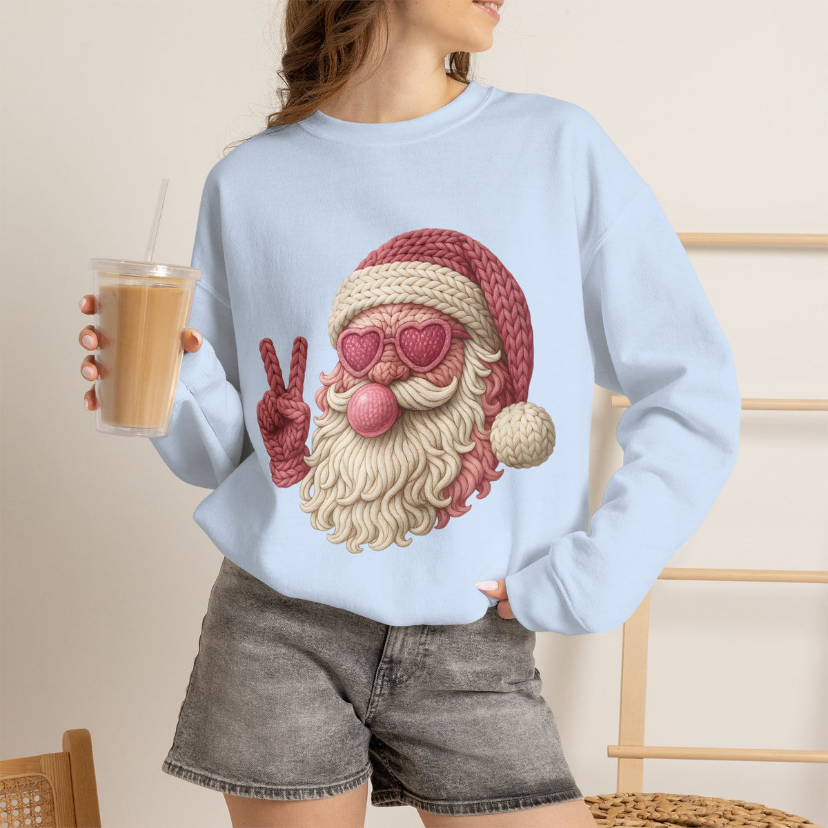Pink Sunglasses Peace Sign Santa Sweatshirt | Retro Holiday Cozy