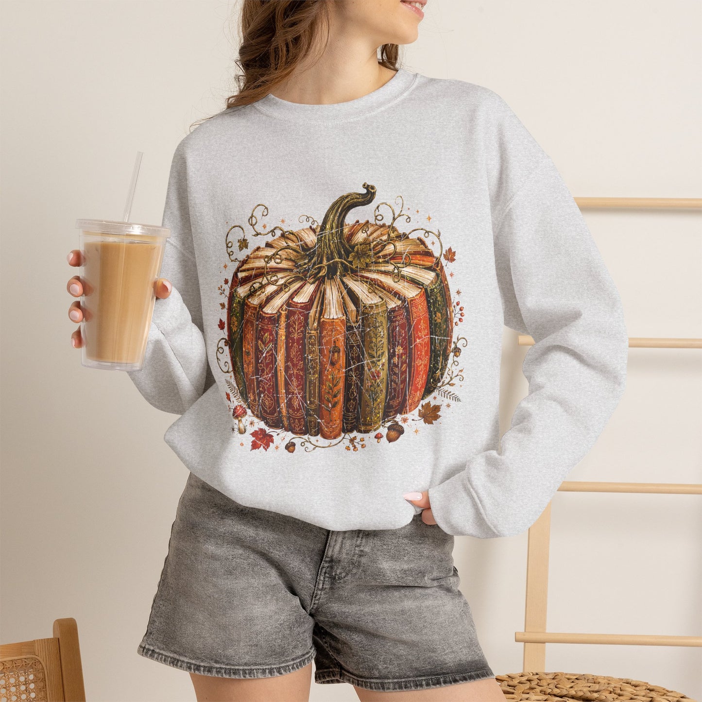 Autumn Patchwork Pumpkin crewneck sweatshirt | Fall Pumpkin Illustration