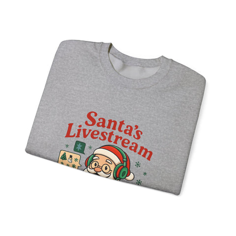 Cozy Christmas Crewneck Sweatshirt - Santa's Livestream Fun, Unisex Holiday Pullover, Gift for Gamers, Xmas Comfort Wear, Festive Sweatshirt