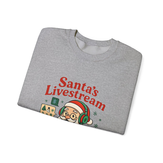 Cozy Christmas Crewneck Sweatshirt - Santa's Livestream Fun, Unisex Holiday Pullover, Gift for Gamers, Xmas Comfort Wear, Festive Sweatshirt