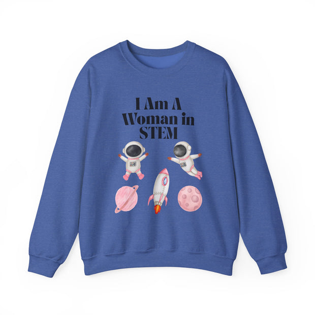 "I Am A Woman in STEM" Astronaut Unisex Crewneck Sweatshirt