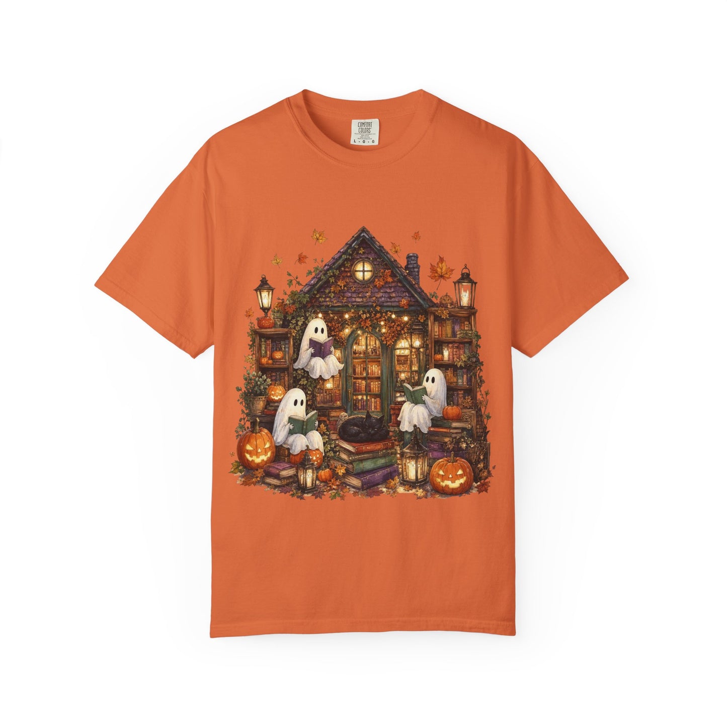 Cute Ghosts Haunted House T-Shirt, Halloween Pumpkin Shirt, Autumn Leaves Graphic Tee, Spooky Cute Fall Shirt, Cozy Halloween Gift