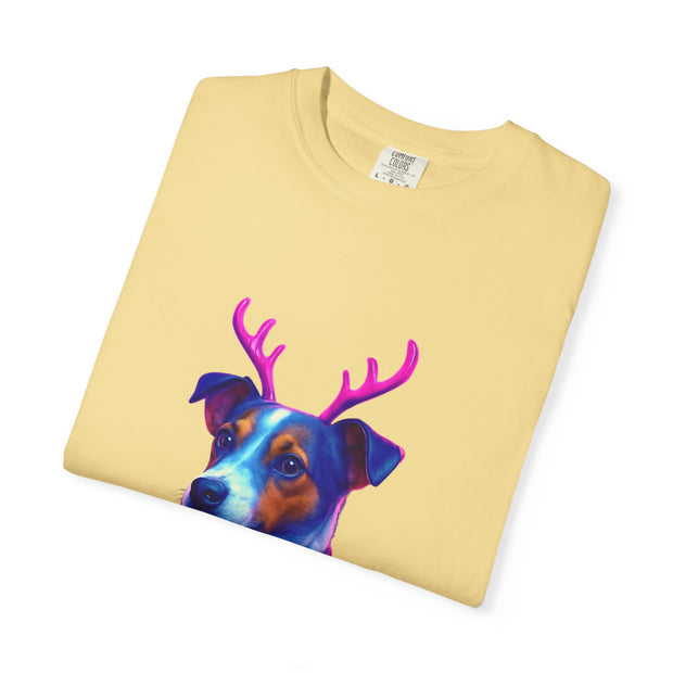 Jack Russell in Reindeer Sweater T-shirt | Neon Holiday Dog Design