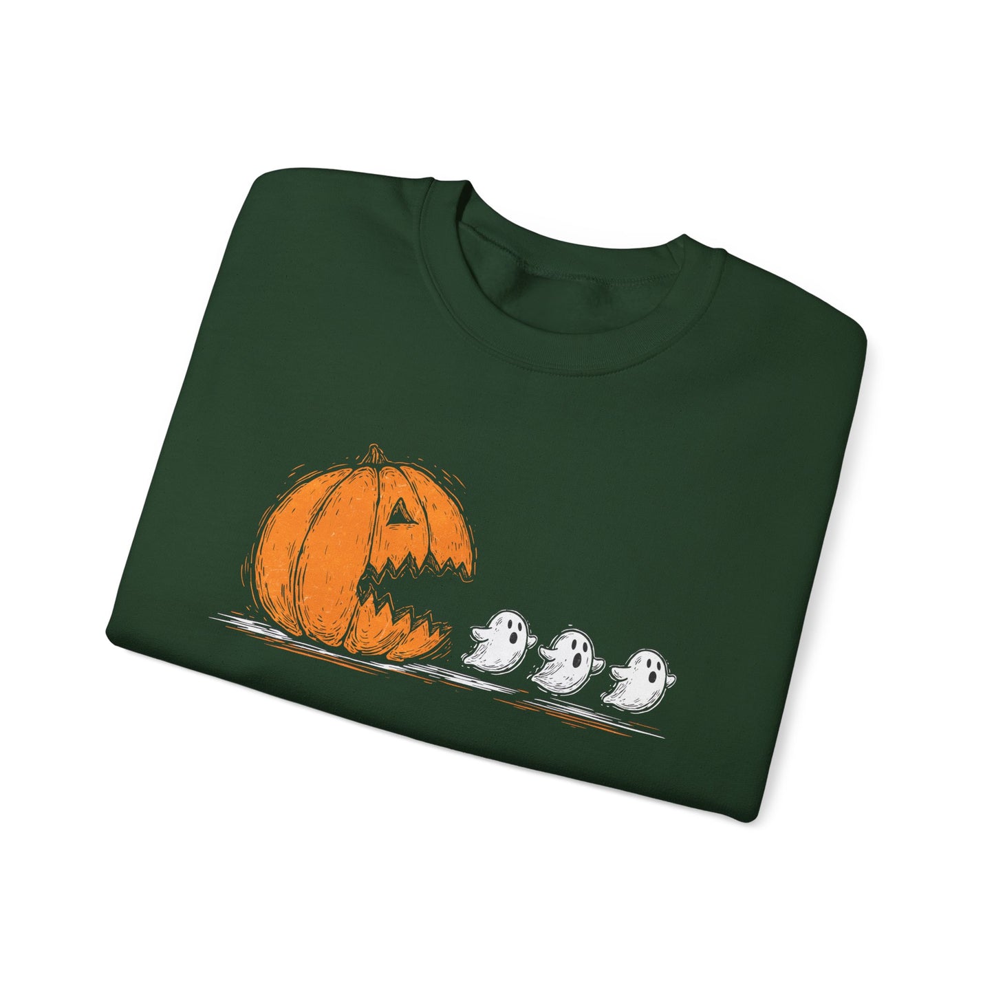 Pumpkin and Ghosts Crewneck Sweatshirt | Halloween Pumpkin Ghost Illustration
