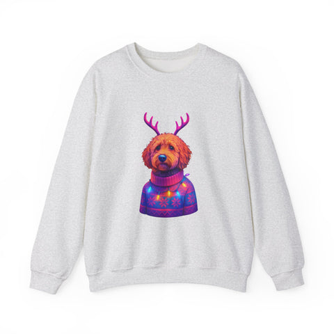 Golden Doodle with Reindeer Antlers Sweatshirt | Holiday Dog Sweater Design