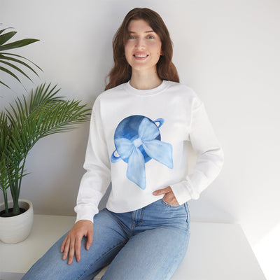 Blue Saturn Wrapped In A Blue Bow Unisex Crewneck Sweatshirt