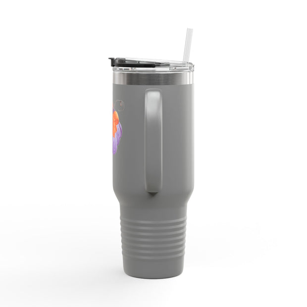 Purple Pumpkin Wrapped In A Bow Insulated Travel Mug, 40oz