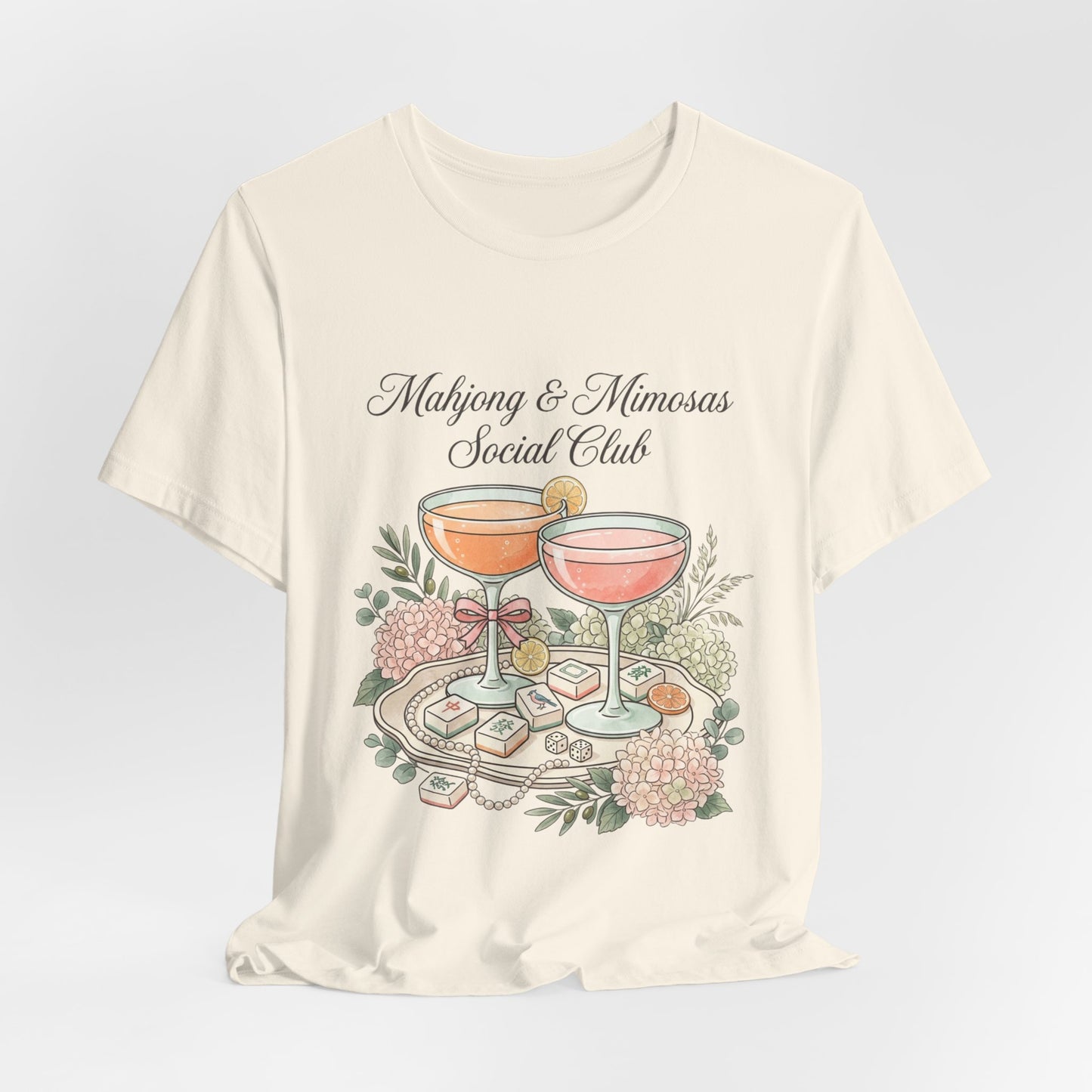 Mahjong & Mimosas Shirt, Mahjong Social Club Tee, Pastel Mahjong Graphic T-Shirt, Brunch Club Gift for Her