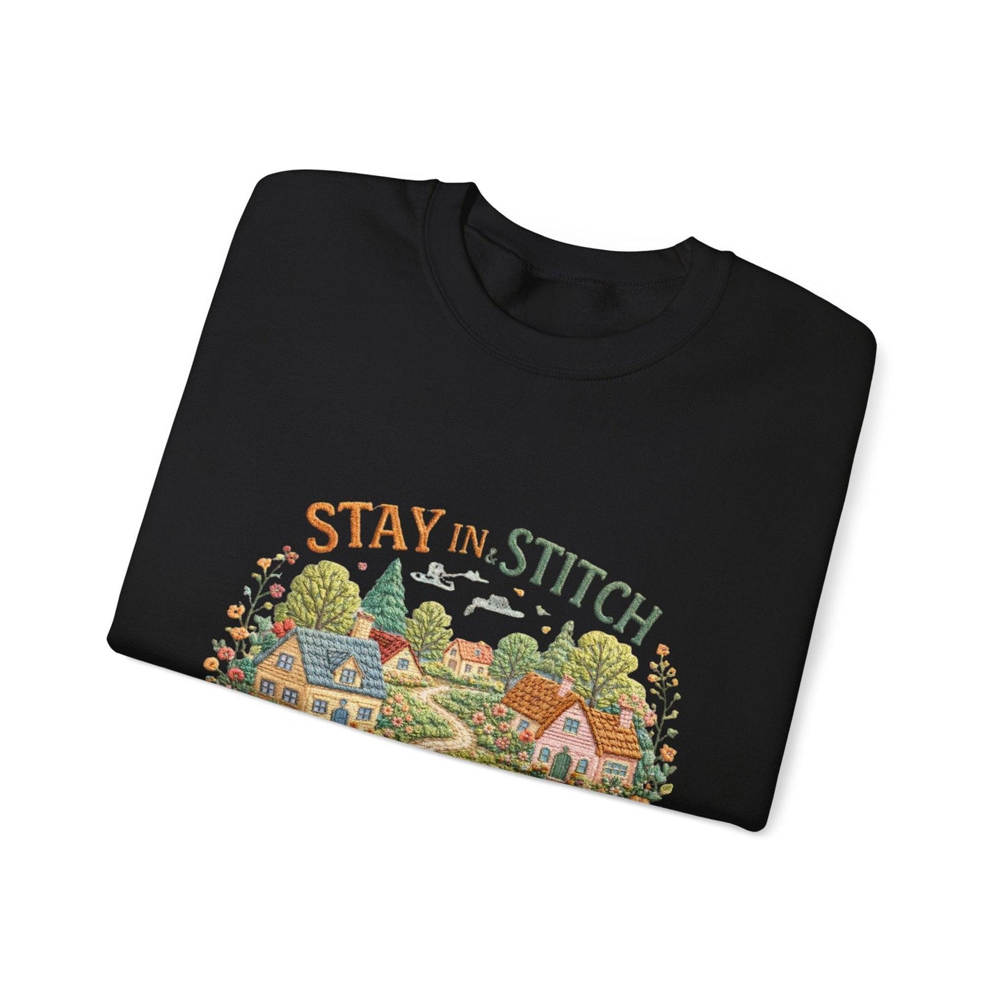 Stay in Stitch cottage garden Sweatshirt | cozy village embroidery design