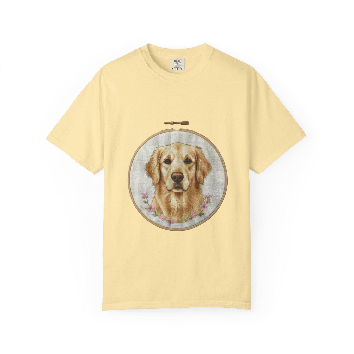 Golden Retriever Portrait T-Shirt | Embroidery Hoop Dog Art