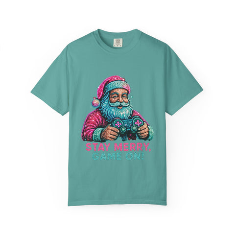 Stay Merry Game On Santa T-Shirt | Christmas Gaming Tee