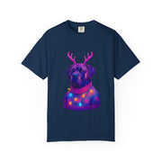 Neon English Mastiff Dog with Antlers T-Shirt | Christmas Sweater Lights Design