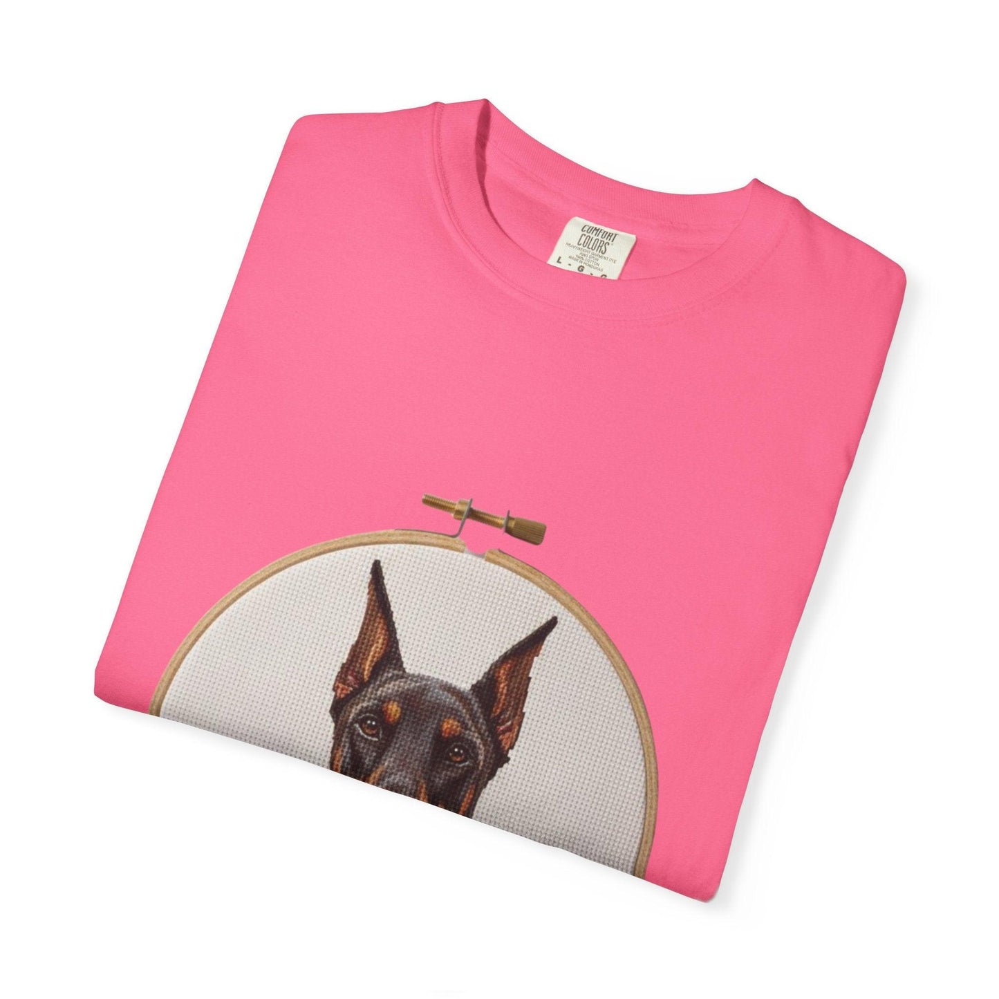Doberman Portrait T-shirt | Embroidery Hoop Dog Illustration