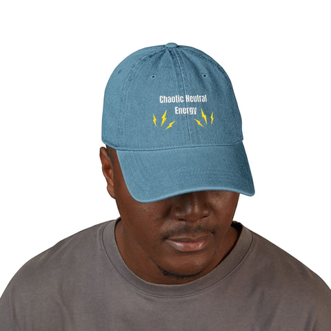 'Chaotic Neutral Energy' Denim Embroidered Cap