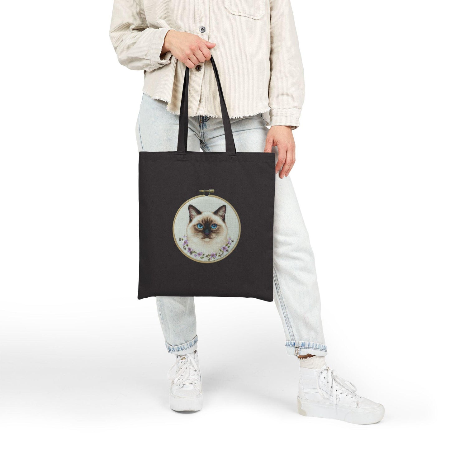 Embroidery Hoop Ragdoll Cat Tote Bag | Cotton Canvas Tote