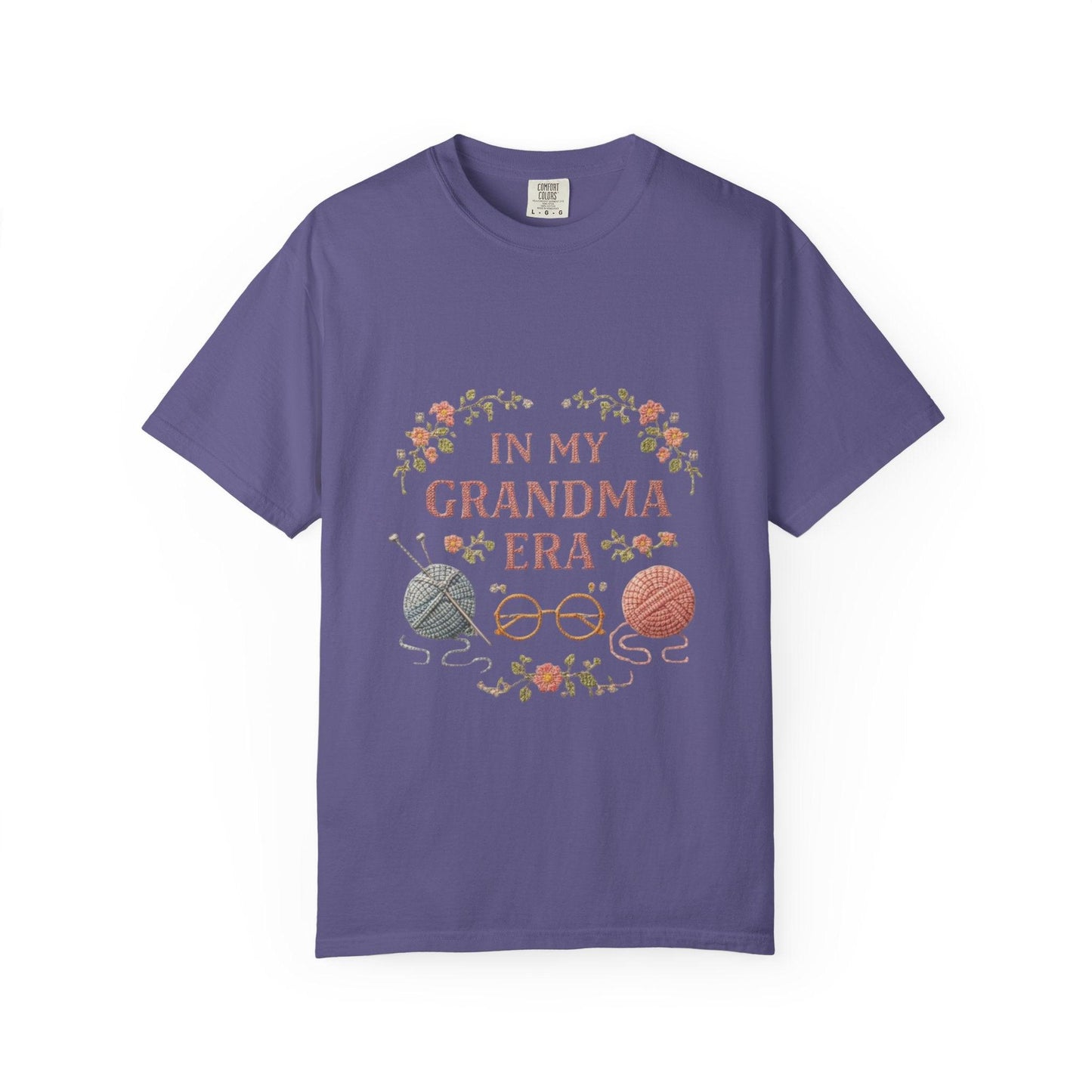 In My Grandma Era knitting balls glasses T-shirt | vintage floral knit design