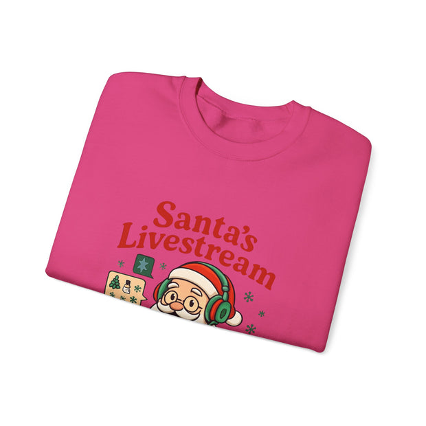 Cozy Christmas Crewneck Sweatshirt - Santa's Livestream Fun, Unisex Holiday Pullover, Gift for Gamers, Xmas Comfort Wear, Festive Sweatshirt