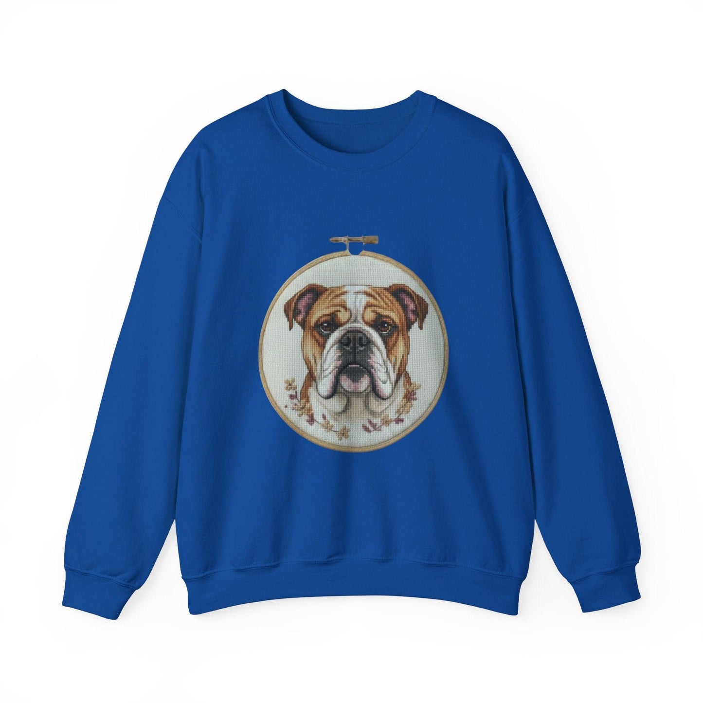 English Bulldog Portrait Sweatshirt | Vintage Embroidery Hoop Dog Crewneck