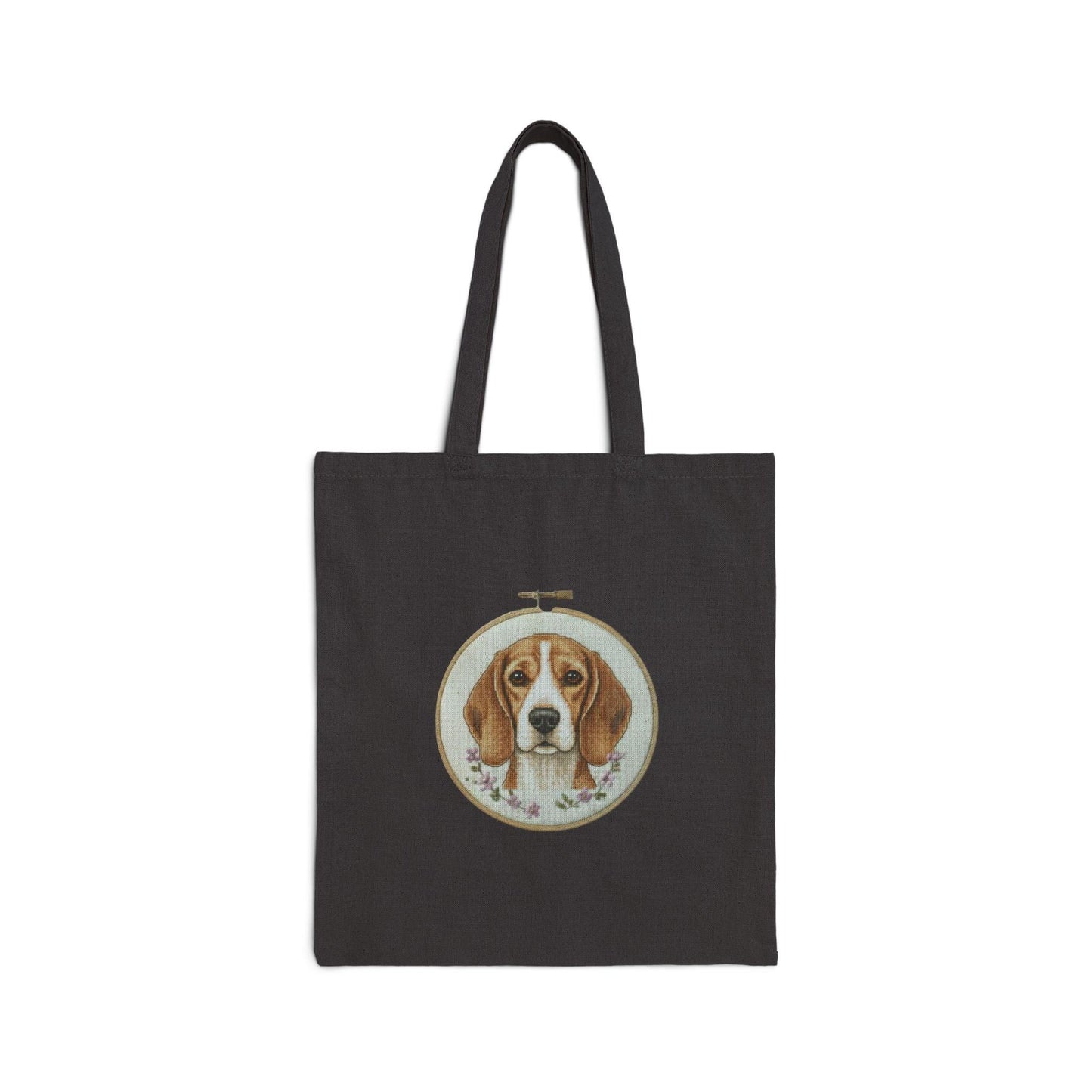 Beagle Portrait Tote Bag | Dog Embroidery Hoop Illustration, Canvas Shopper