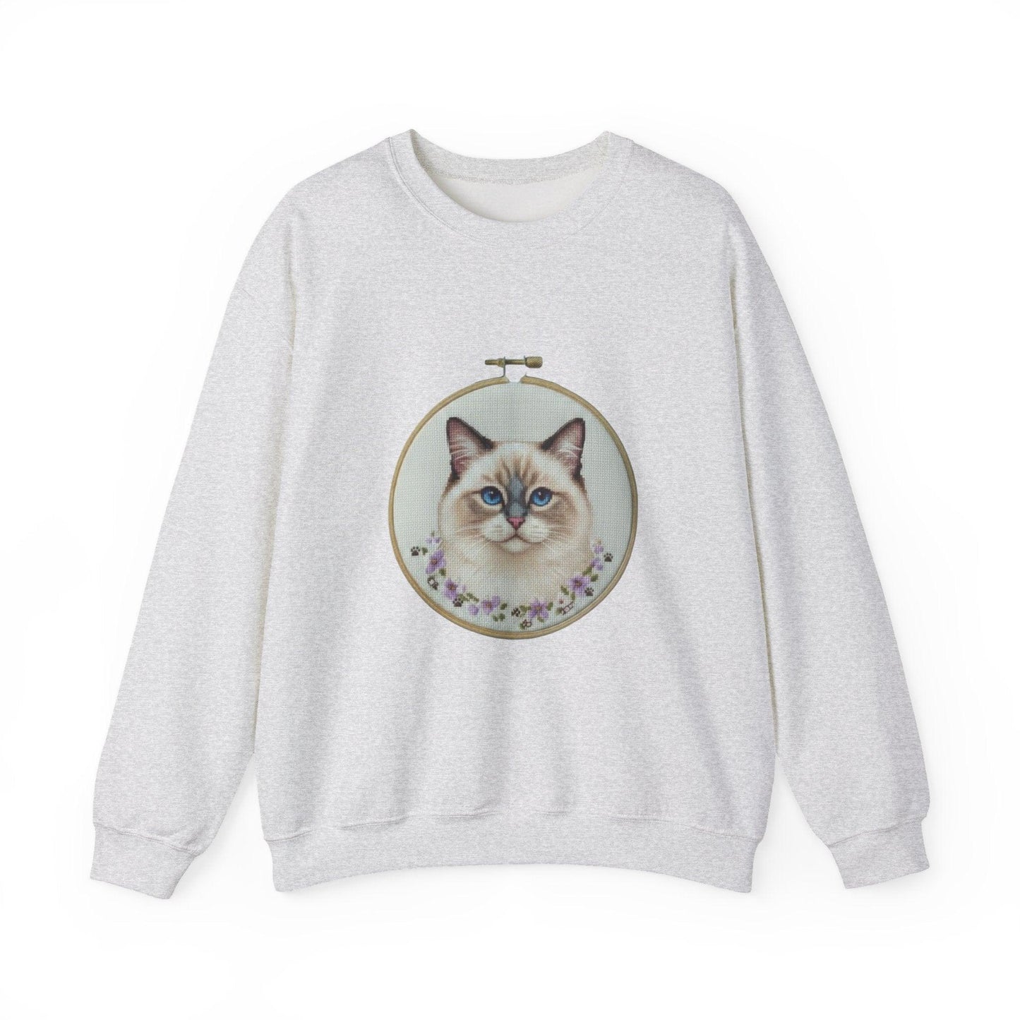 Ragdoll Cat Portrait Sweatshirt | Embroidery Hoop Floral Frame