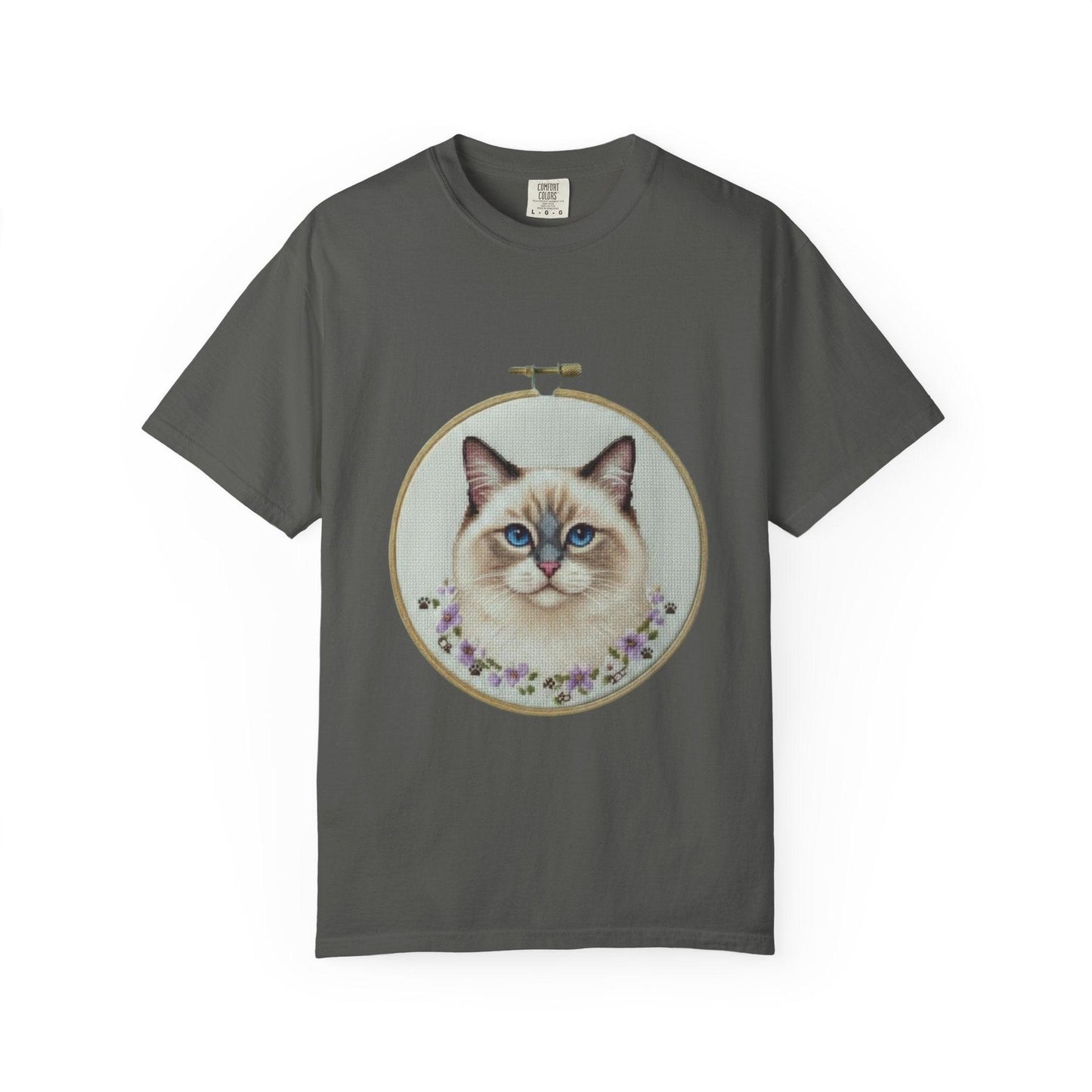 Ragdoll Cat Shirt, Blue Eyed Cat Mom Gift, Cross Stitch Cat Portrait, Embroidered Pet Lover Tee