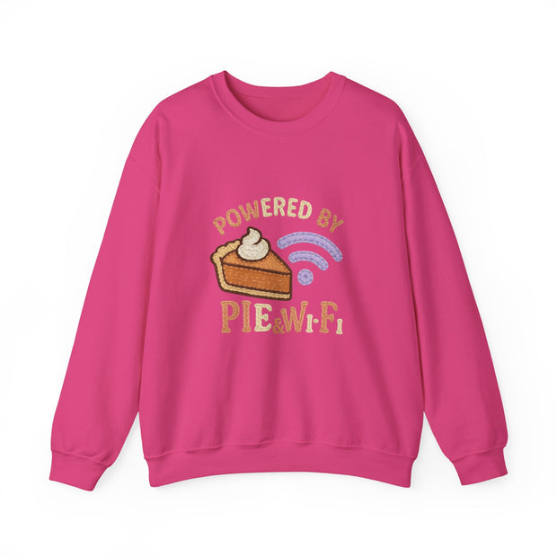Powered by Pie and Wi-Fi Crewneck Sweatshirt, Cozy Sweatshirt Gift, Funny Thanksgiving Apparel, Comfy Fall Wear, Unisex Sweater