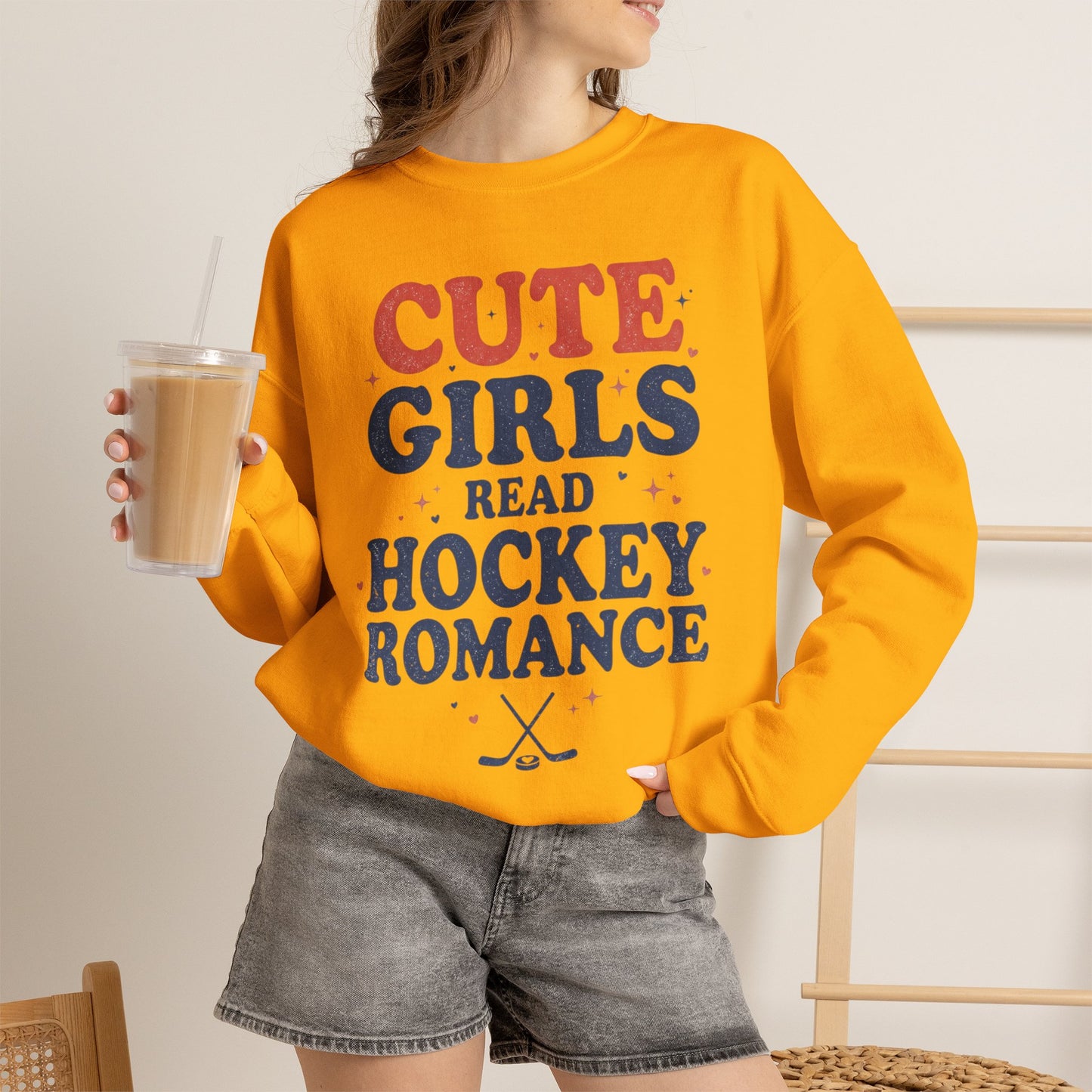 Cute Girls Read Hockey Romance Sweatshirt, Hockey Romance Booktok Crewneck, Sports Romance Reader Pullover